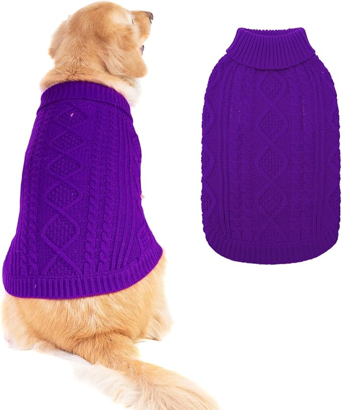 BINGPET Thermal Knitted Dog Sweater for Small Medium Large Dogs,Winter Puppy Cat Coat Warm Sweartershirts Outfits,Classic Cable Knit Turtleneck Pullover Dog Jumper Coat Warm Sweartershirts