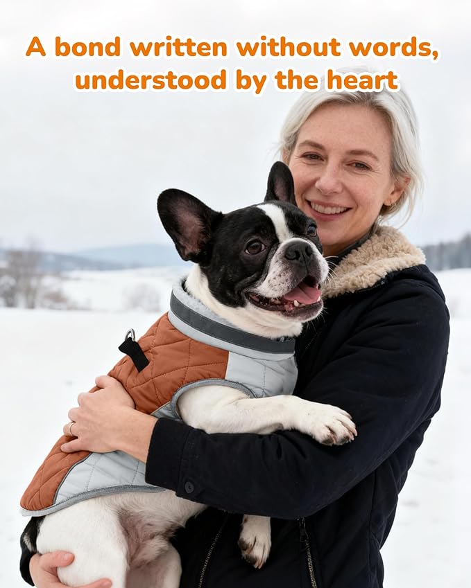 Dog Coat for Medium Dogs, Adjustable Dog Jackets for Cold Weather, Reflective Winter Coat with Built-in Harness, Snowsuit Fits Dogs 14-25 lbs and Up, Size M Brown
