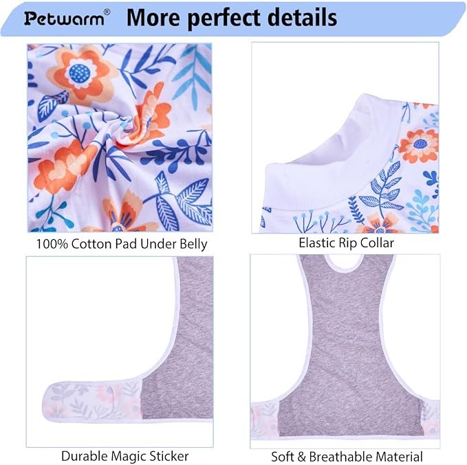 PetWarm Dog Surgical Recovery Suit, Onesies for Dogs, Surgery Suit for Dogs, Pet Abdominal Wounds Bandages Female Male Dog Onesie for Spay Neuter, Flower Pattern, Orange, S