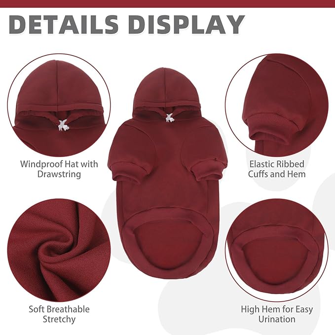 KOOLTAIL Basic Dog Hoodie - Soft and Warm Dog Hoodie Sweater with Leash Hole and Pocket, Pet Winter Coat, Cold Weather Clothes Sweatshirt for Small Medium Large Dogs Puppy Cat Boys Girls Deep Red XL