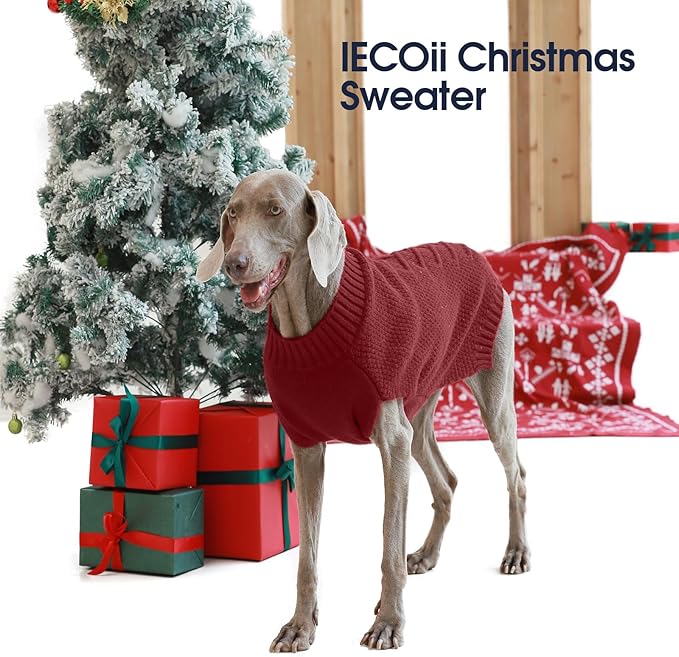 IECOii Great Dane Sweater, 5XL Dog Sweater for Extra Large Dogs, XXXXXL Dog Sweaters Christmas, Warm Winter Sweaters for Giant Breed Male Female Dogs, Pullover Knitwear Sleeveless, DarkRed - 5XL