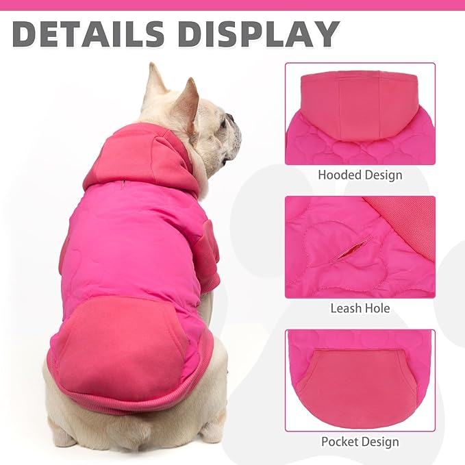 KOOLTAIL Warm Dog Winter Coat for Small Dogs, Waterproof Puppy Jacket with Leash Hole, Cold Weather Pet Vest for Winter, Soft Hoodie Sweater Sweatshirt Clothes for Puppy Cats Girls Boys Rose Red L