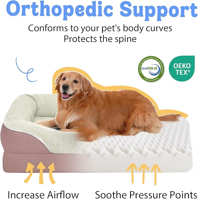 Orthopedic Washable Large Dog Bed - Dog Beds Large Sized Dogs with Removable Cover Waterproof Orthopedic Pet Bed XL Dogs Beds with Bolster