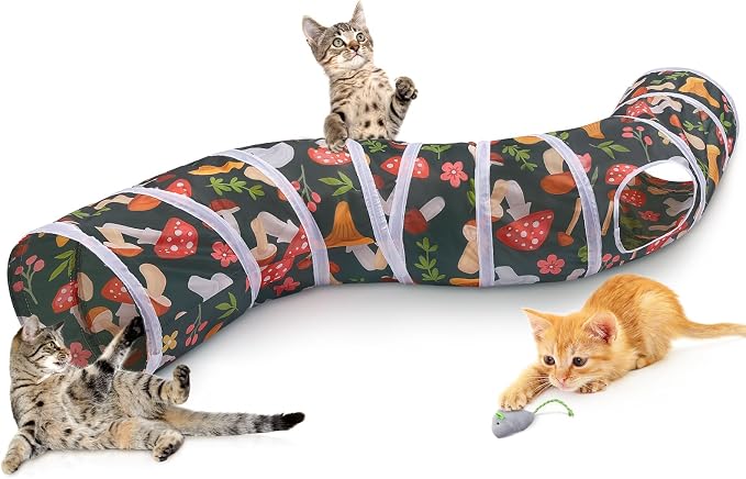 Glittme Cat Tunnel, Cat Tunnels for Indoor Cats, S-Shape Cats Cave with Cat Toys, Foldable Cat Tubes and Tunnels for Cats, Rabbit, Puppy, Guinea Pig
