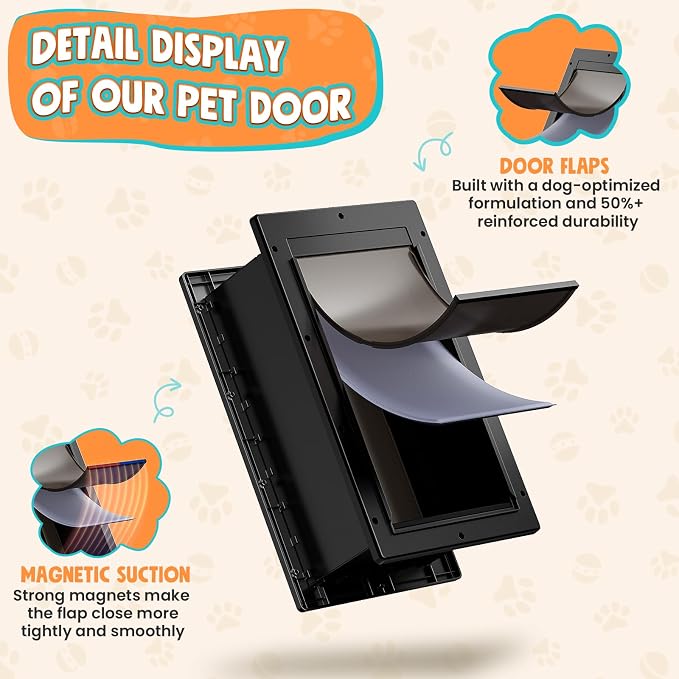 Plastic 3-Flap Dog Door for Wall, Medium Doggy Door for Pets Up to 45 LB