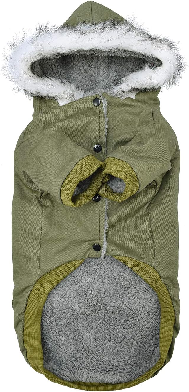 Warm Dog Hooded Trench Coat Windproof Parka Jacket for Cold Weather (L, Green)