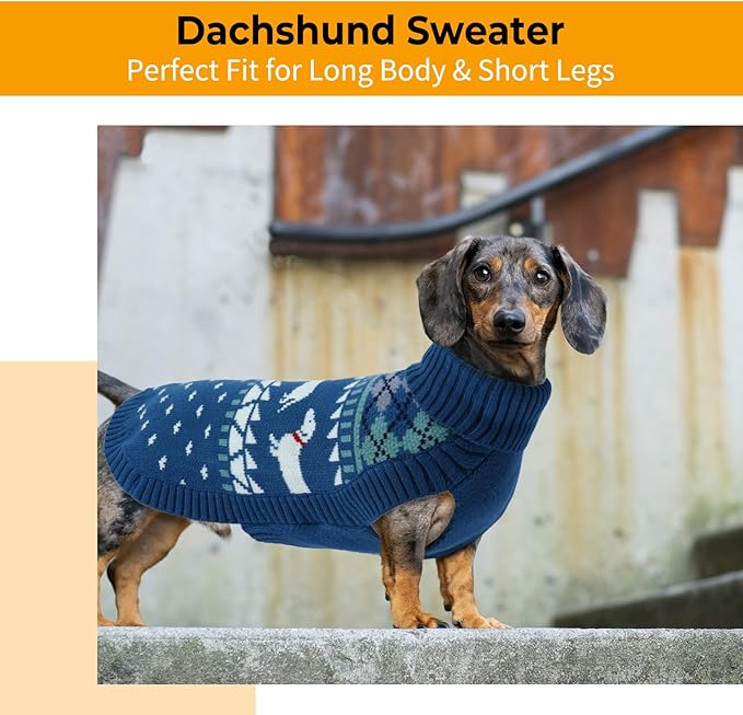 Lelepet Dachshund Sweater, Turtleneck Dog Sweaters for Small Dogs, Warm Pullover Knitted Pet Coat, Cold Weather Dachshund Clothes, Fall/Winter Cozy Outfit (XS-XL)