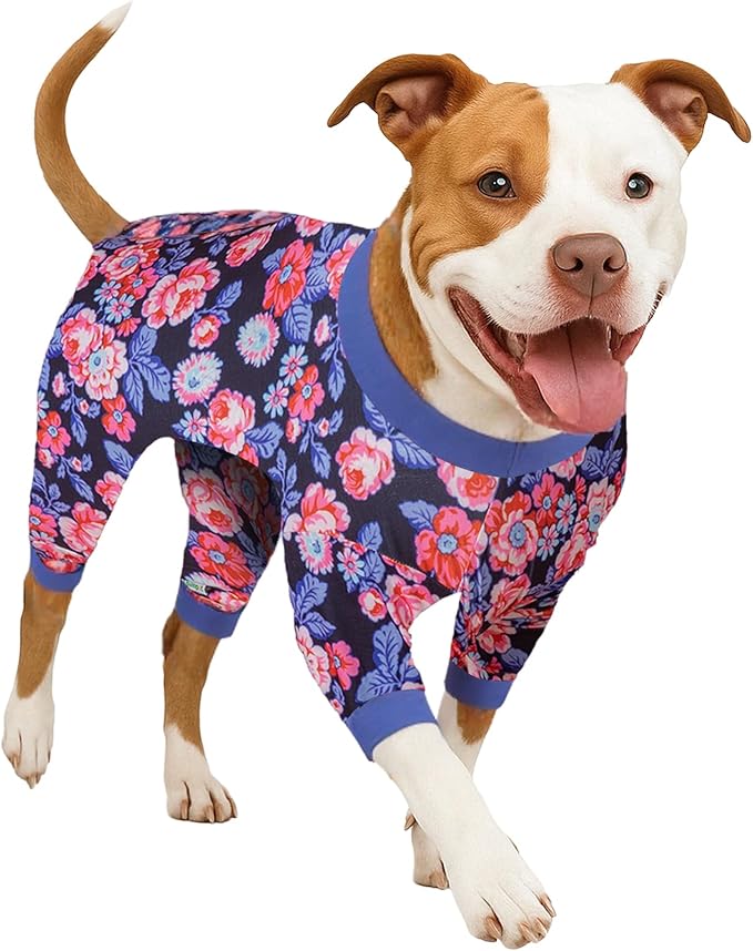 LovinPet Doggie Pjs For Large Dogs, Anti Licking Pj'S,Wound Care Post-Surgery Dogs Pajamas,Lightweight Skin-Friendly Fabric,Navy And Hot Pink Rose Garden Print,Large Dog Pjs or Camping,Travel,Home,2Xl