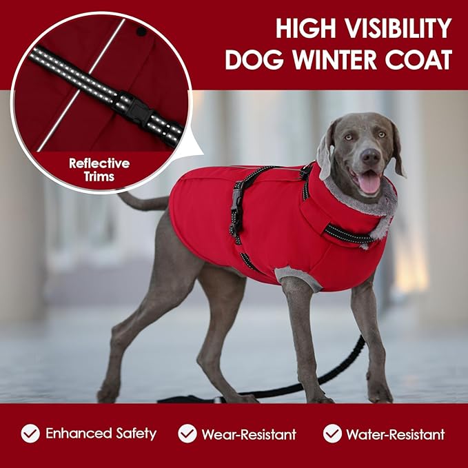 AOFITEE Small Dog Coat, Warm Dog Jacket Winter, Windproof Puppy Winter Coat with Harness & Zipper, Reflective Turtleneck Fleece Pet Sweater Snow Jacket Snowsuit for Schnauzer, Yorkshire Terrier, S