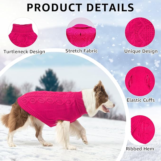 SCENEREAL Knitted Dog Sweater for Large Medium Small Dogs, Cat Dog Winter Coat Warm Sweatershirts Outfits, Classic Pet Clothes with Leash Hole, Soft Pet Knitwear Apparel for Girls Boys, Rose Red XL