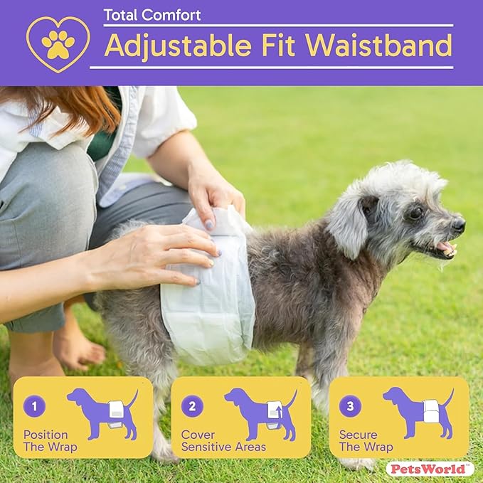 PetsWorld Dog Diapers Male - Disposable - Super Absorbent, Fur-Friendly Belly Bands w/Wetness Indicator -Adjustable Dog Wraps for Incontinence & Training (X-Small, 600 Count)
