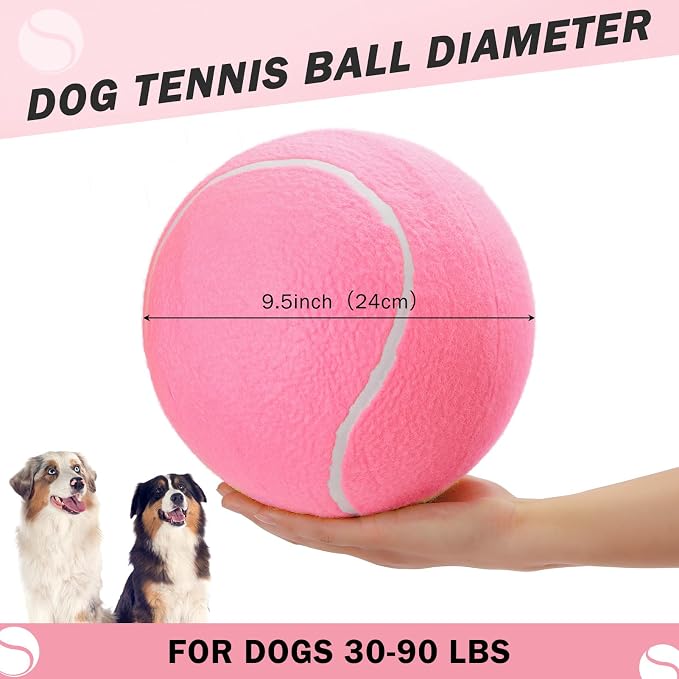 SCENEREAL Giant Tennis Ball for Dogs, 9.5" Inflatable Large Dog Ball for Large Medium Sized Dog, Halloween Dog Toys Birthday Gift, Interactive Puppies Toys for Indoor Outdoor Training Playing, Pink