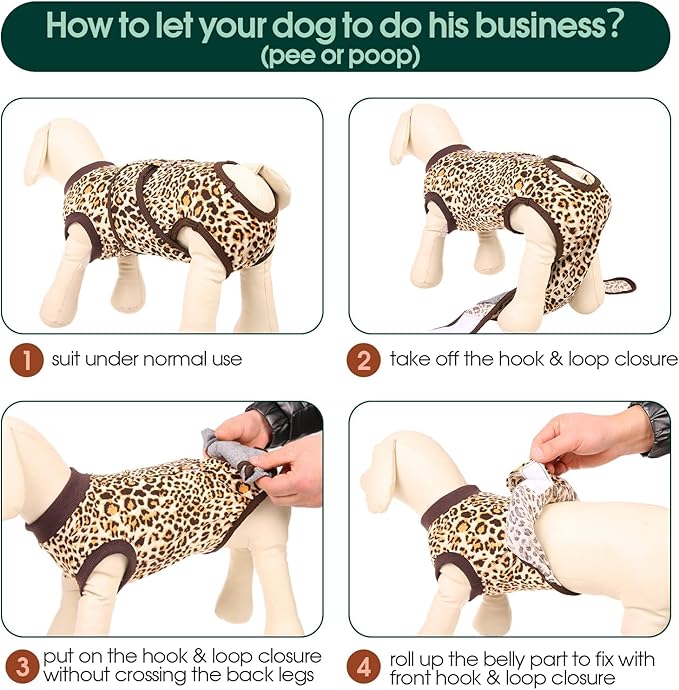 Kuoser Dog Surgery Suit, Comfy Dog Recovery Suit Female Doggie Onesie for Surgery, Post Op Protective Onesie, Soft E-Collar Alternative for Cats & Puppies, BrownLeopard XS