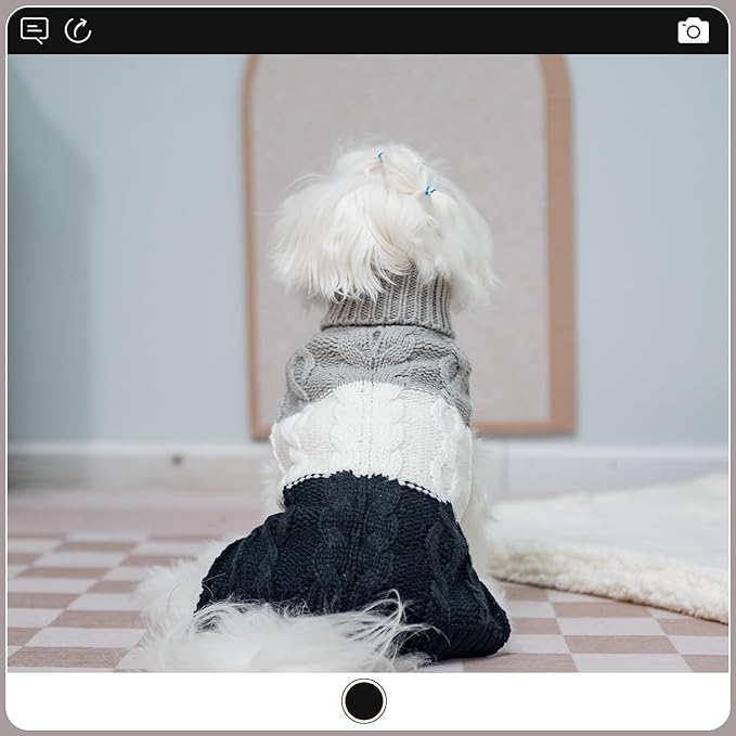 EXPAWLORER Dog Sweater with Leash Hole - Small Dogs Fall Sweaters for Girls Boys,Classic Turtleneck Knitwear Dog Clothes for Cold Weather, Cable Knit Dogs Outfit,Coat,Pet Apparel(Black&Grey,S)