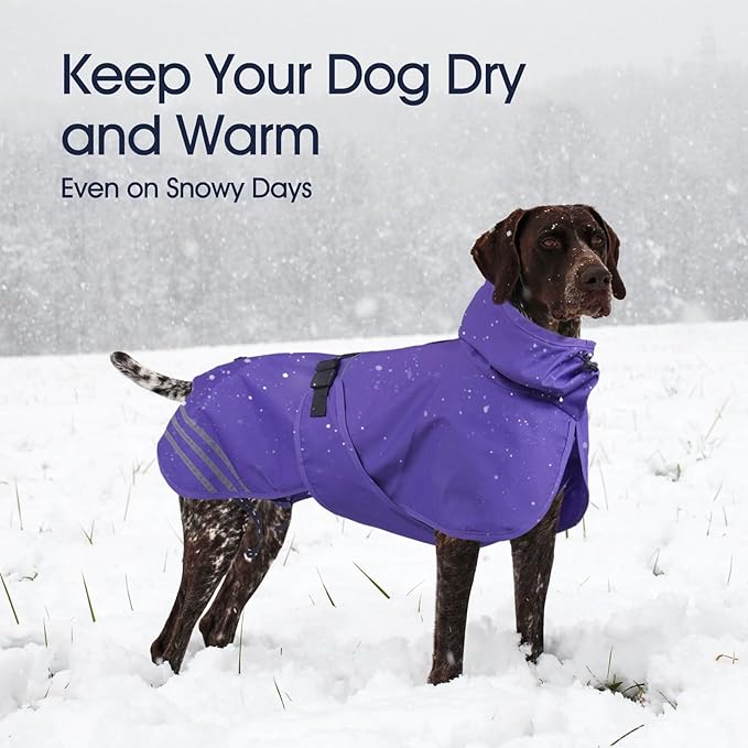 IECOii Waterproof Dog Raincoat with Reflective Strips - Adjustable Dog Rain Jacket for Small Medium Large and Giant Dogs, Windproof Pet Rain Coat with Hood for Outdoor Walking, Hiking, Purple