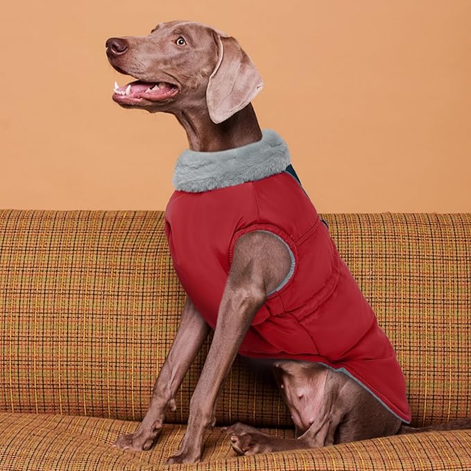 ROZKITCH Dog Jacket for Cold Weather, Dog Coat for Autumn Winter with Turtleneck, Pet Clothes with Adjustable Buckles, Soft Warm Pet Clothing with Reflective Strip for Medium Large Dogs Red XL