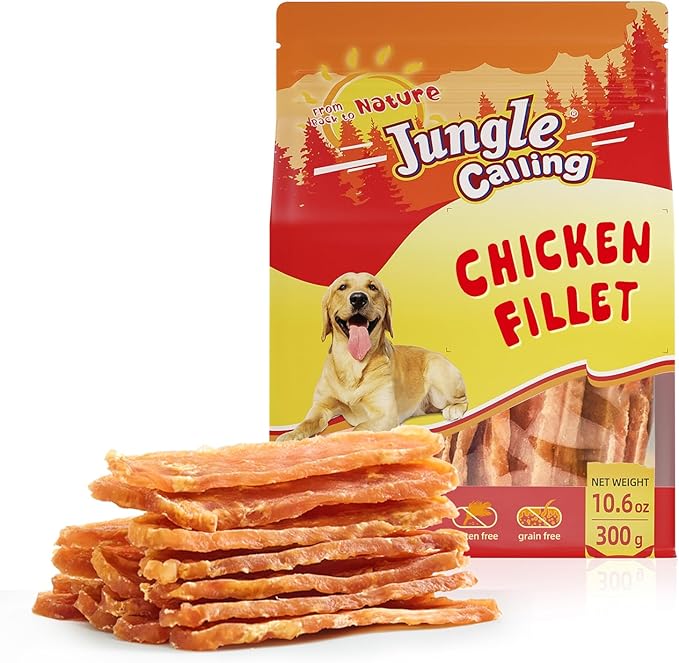 Jungle Calling Dog Treats Chicken Jerky Training Treats, Slow Roasted Snacks for Medium and Large Dogs Chewy Treats 10.6 Ounce (Chicken Fillet)