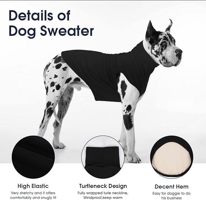 IECOii XXXL Dog Sweater - Snug Dog Turtleneck Sweater, Black,XXX-Large, Warm Christmas Winter Pullover Sweatshirt,Machine Washable Fleece, Extra Stretchy for Extra Large Dogs Like Labrador,Doberman