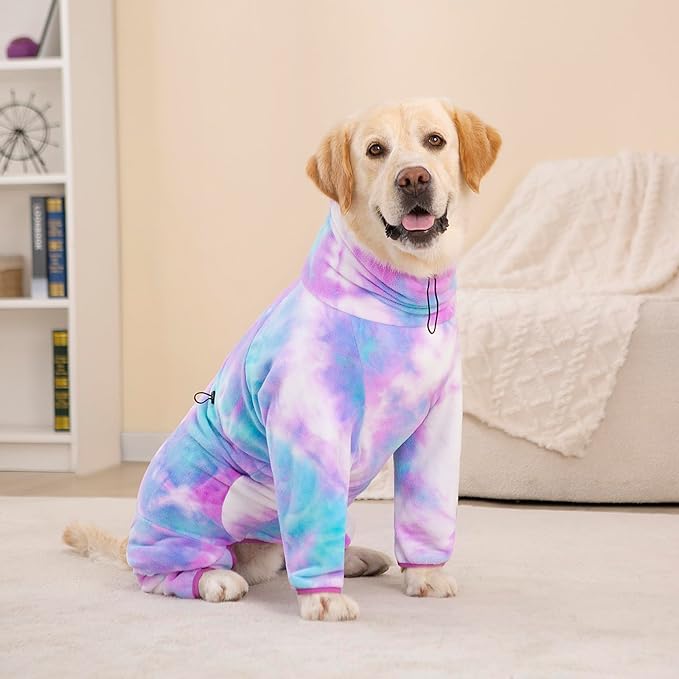Dog Winter Coat for Large Medium Small Dogs, Warm Fleece High Collar Full Body Dog Jumpsuit Comfortable Onesie Apparel (Purple Blue, 5X-Large)
