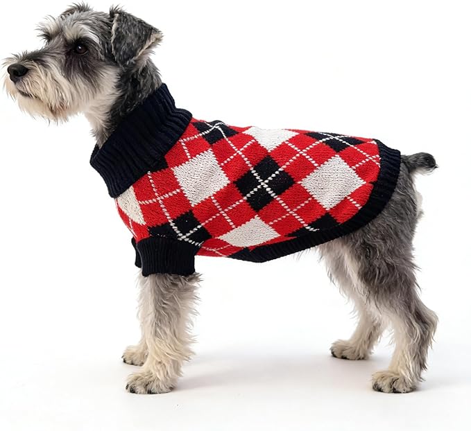 Small Dog Cold Weather Sweaters – Warm Knit Turtlenecks, Cozy Pet Pullovers Dog Clothes with Leash Hole for Chihuahua Bulldog Pug Beagles (Red/Black/White, Medium)
