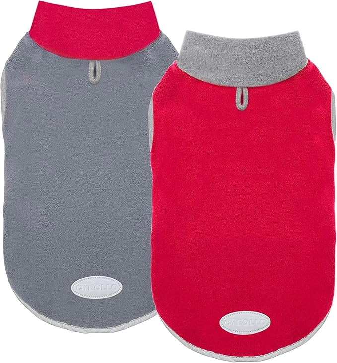 cyeollo 2 Pack Dog Sweaters Stretchy Fleece Sweatshirt with Leash Hole Pullover Stretchable Reflective Dog Sweater Pet Clothes for Small Puppy Dogs Cats Apparel Size S