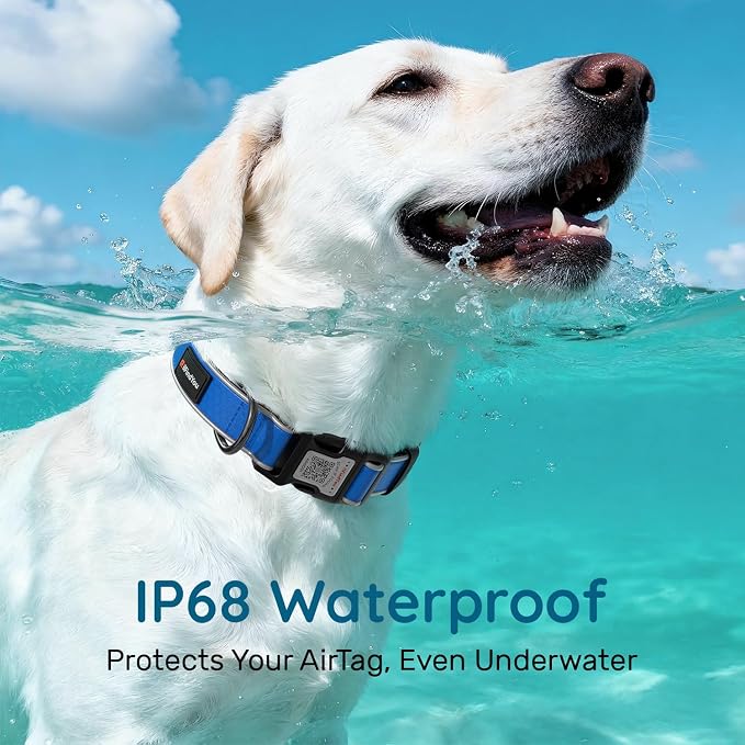 Personalized Dog Collar with QR Code Dog Tag, Oxford Blue S | Anti-lost, Oxford, reflective, padded, XS-L(8"-24"), QR buckle shares lost pet profile, location alerts when scanned, No Fees
