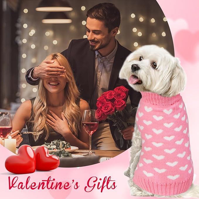 Valentines Dog Sweater, Dog Valentines Clothes Outfit Knitted Sweaters for Small Medium Large Dogs Pets (Pink Heart, Small)