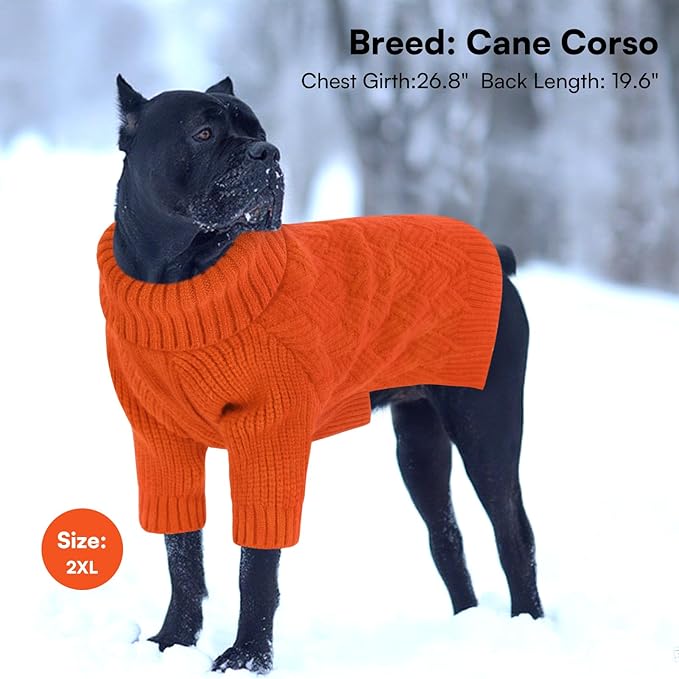 SUNFURA Small Dog Sweater, Turtleneck Dog Sweater for Cold Weather, Puppy Knitwear Pullover for Christmas Thanksgiving, Pet Winter Knitted Sweatshirt for Pug Dachshund, Orange S