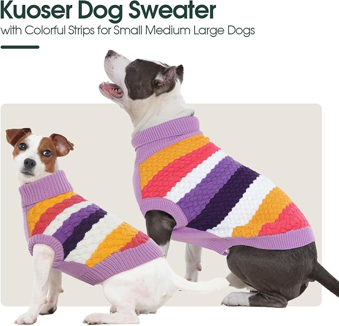 Kuoser Dog Sweater, Warm Dog Sweaters for Small Dogs Pet Christmas Outfit, Soft Puppy Holiday Sweater with Harness Hole Thermal Pet Winter Clothes Doggy Pullover Jumper for Dogs Boy Girl, Purple S