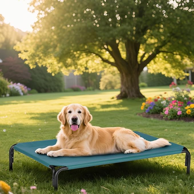 PVY Elevated Dog Bed for Outdoor, XXL Raised Dog Cot Indestructible with Washable Mesh, Cooling Summer Pet Cot Chew Proof for Outside Camping Travel, 51 inch Green