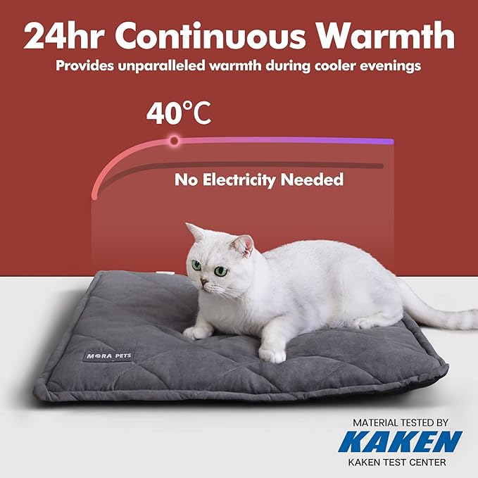 Mora Pets Self Heating Cat Bed Self Warming Cat Pad Thick Thermal Pet Bed Mat 24 x 18 Inches with Removable Cover Machine Washable Ultra Warm Mat for Outdoor Indoor Cats and Small Dogs
