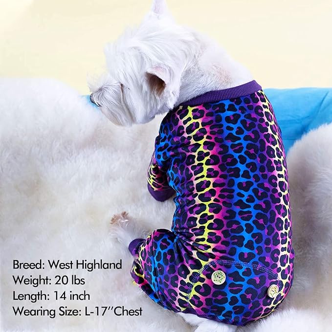 KYEESE Dog Pajamas Velvet Dog Pajamas Small Sized Dogs Soft Dogs Clothes Pet Coat Stretchy Doggie Pjs Pet Costume with Leopard Pattern Comfy Doggie Jammies Onesie, Medium