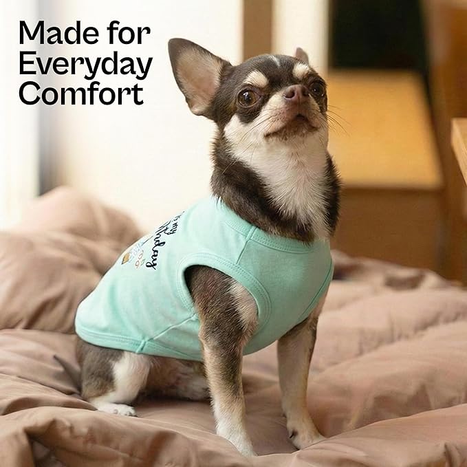 Parisian Pet Dog T-Shirt with Embroidered 'It's My Birthday' Words - Sleeveless Dog Birthday Shirt - Lightweight Pet Vest - Blue Tee Shirts for Large Dogs - 3XL