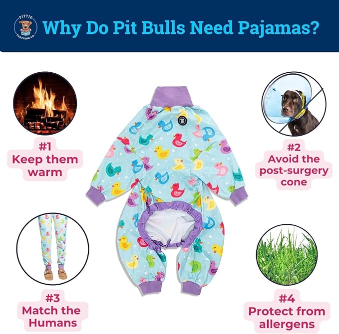 Pittie Clothing Pit Bull Dog Pajamas – Full Coverage Dog Onesie, Soft Pajama Outfit for Medium, Large, XL & XXL Breeds