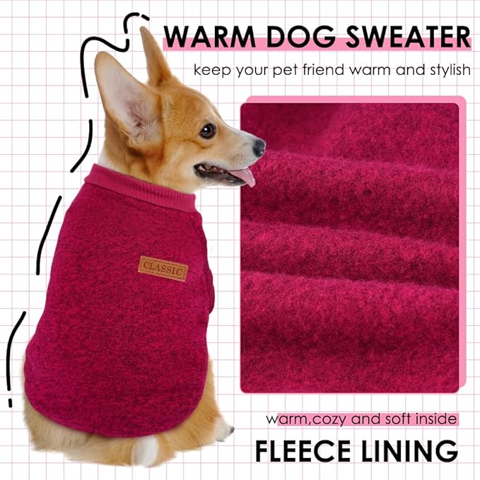 3 Pack Dog Sweaters for Small Dogs Girl Boy Winter Fleece Clothes Warm Soft Dog Sweatshirt Outfit for Dogs Cats Pet Apparel (Wine Red, Small)