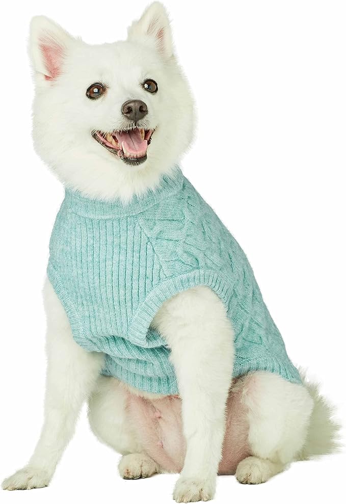 Blueberry Pet Classic Fuzzy Knit Dog Sweater, Crew-Neck Pullover in Heathered Jade, Christmas Style, 10” Back Length, Super-Soft & Cozy