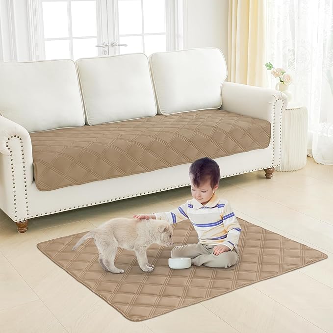 Smiry Waterproof Dog Bed Cover Blanket 68x82, Soft Reversible Pet Blanket, Washable Leakproof Cats Dogs Couch Cover for Sofa, Couch, Furniture, Lattice, Camel/Beige