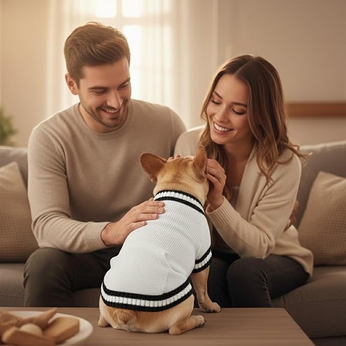 Grewear Pets Knit Sweater with Knit Back Pocket, Warm Comfortable Sweater for Pets, Soft Cozy Winter Pet Clothes, Stylish Multi-Colored Sweater for Dogs & Cats White XXL