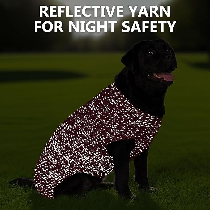 KYEESE Dog Sweater with Leash Hole Warm Pullover with Reflective Yarn for Small and Medium Dogs Male Soft Knit Pullover Boy Dog Coats Cozy Lightweight Thick Sweater,Dark Red,Medium