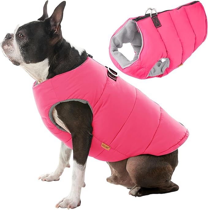 Gooby Padded Vest Dog Jacket - Solid Pink, X-Small - Warm Zip Up Vest Fleece Jacket with Dual D Ring Leash Water Resistant for Small to Medium Dogs