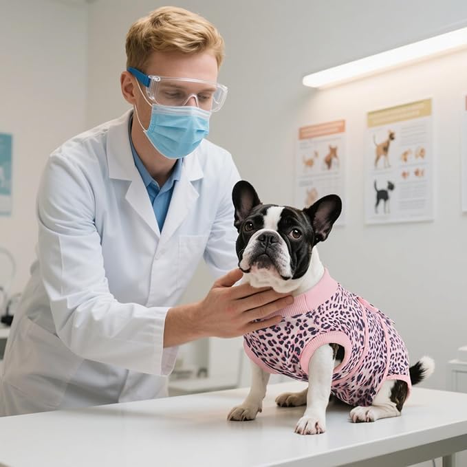 Kuoser Recovery Suit for Dogs, Comfy Dog Recovery Suit Female Doggie Onesie for Surgery, Post-Op Onesie for Female & Male Dogs, Soft Protective Wear, PinkLeopard XXL