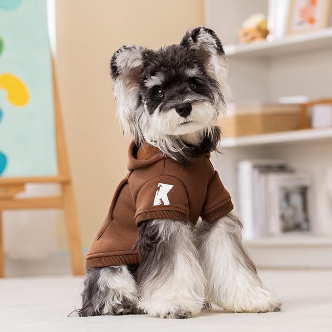 Koneseve Dog Hoodie & Cat Sweater, Warm Fleece Hooded Soft Winter Sweatshirt for All Breeds, Cozy Pet Clothes, Brown, 4XL
