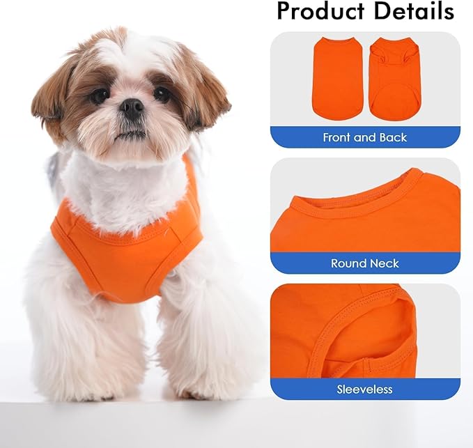 3 Pack Orange Striped Dog T-Shirts,X-Small Sleeveless Puppy Tank Top,Spring Summer Outdoor Sun Protection Tee Shirt,Lightweight for Chihuahua Lounge Wear,Party,Travel(Orange,XS