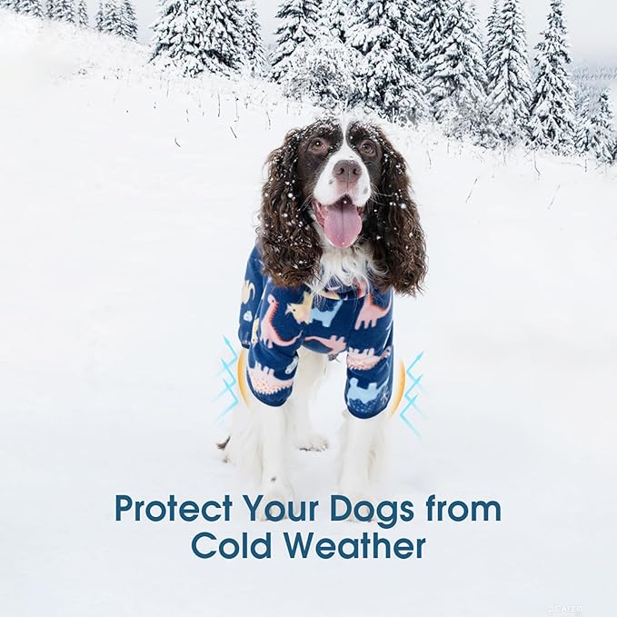 ROZKITCH Dog Pajamas Soft Fleece Pullover Pajamas, Pet Windproof Warm Cold Weather Jacket Vest with Reflective Zipper, Jumpsuit Apparel Outfit Clothes for Small Dog Dinosaur XS