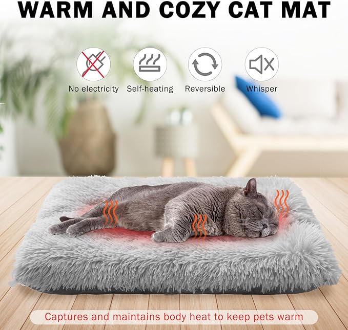 SCENEREAL Self-Warming Cat Bed Mat for Cats Small Dogs, Function 2 in 1 Soft Plush, Washable Pet Mat Autumn Winter Indoor Snooze Sleeping for Kittens Puppy Dog