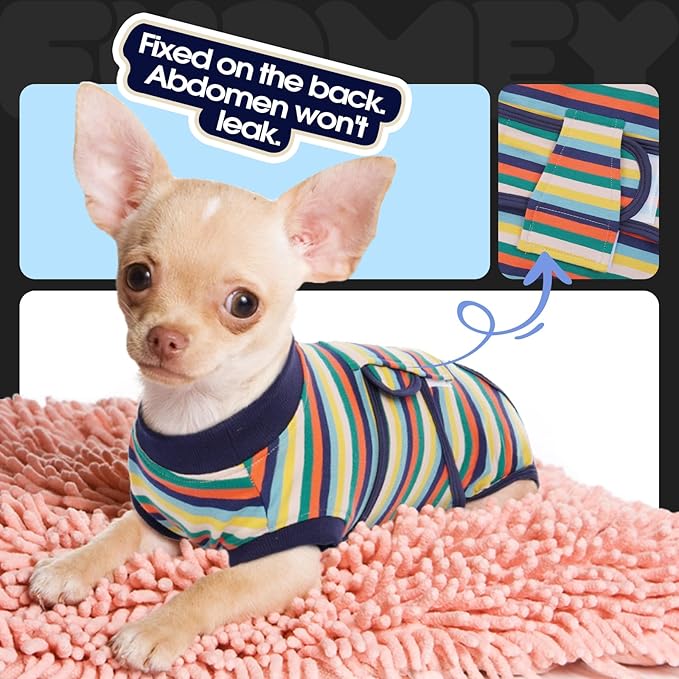 FUAMEY Recovery Suit for Dogs After Surgery,Soft Breathable Dog Bodysuit E-Collar & Cone Alternative Surgical Suit,Male Female Dog Neuter Spay Suits Anti Licking Wounds Onesie Dark Blue Stripes S