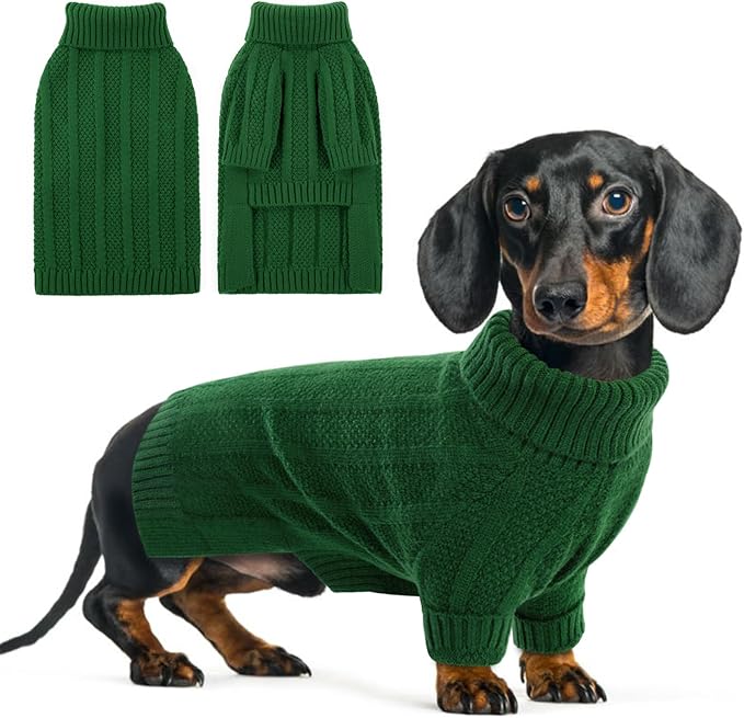 Queenmore XSmall Dog Sweater, Soft Knitted Dog Sweater Christmas Clothing, Turtleneck Pullover Puppy Sweaters for Dogs Girls Boys, Cozy Pet Knitwear for Teacup, Chihuahua(Green, XS)