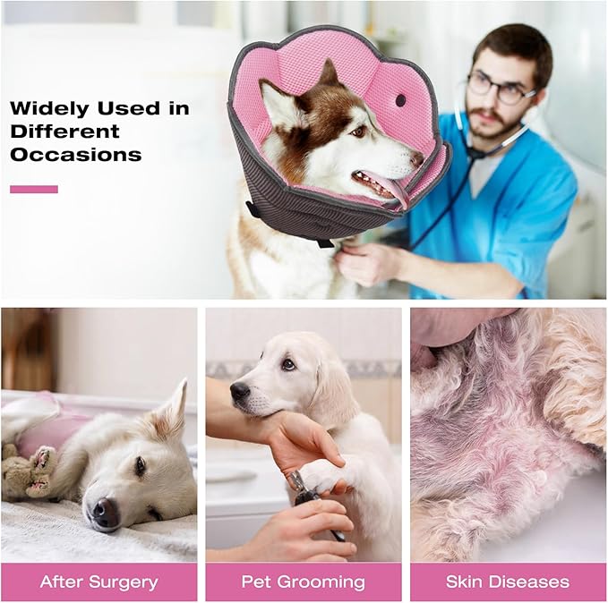 AuraPaw Dog Cone Collar After Surgery,Adjustable Soft Dog Recovery Collar to Stop Licking Wounds,Comfortable Light-Weight Elizabethan Collar for Dogs Anti-Bite Lick Protective Wound,Pink,L