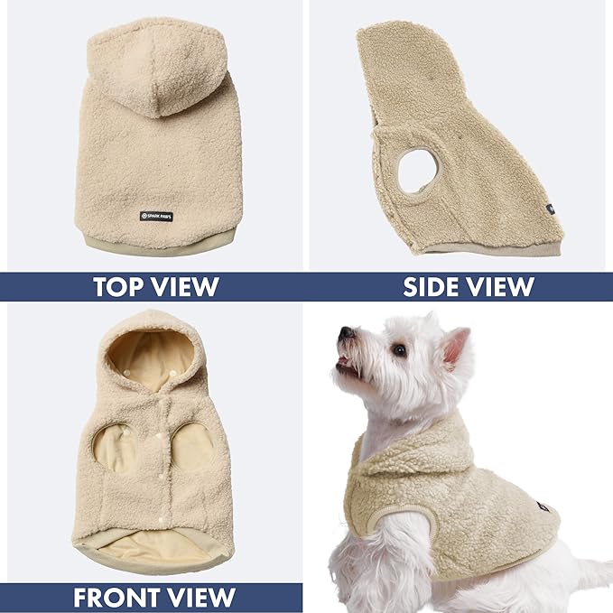 Spark Paws Fleece Dog Jacket, Hooded Sweater Vest, Warm Coat for Winter - Suitable for Small Medium Large XL XXL Breeds - Beige - 4XL