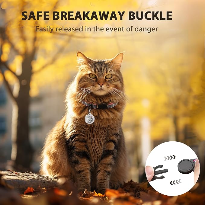 Breakaway Reflective Cat Collar with QR Name Tag & Bell (Pink)